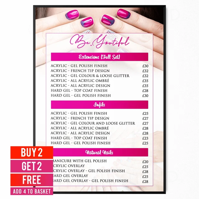 Salon Price List MAKEUP Manicure Pedicure Nail Spa Hairdressers Barber Print