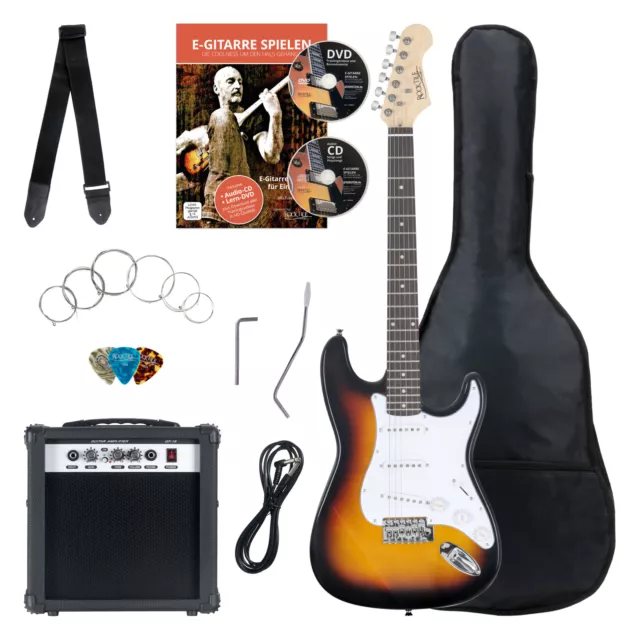 8-Teile Komplett E-Guitar Set Verstärker Gigbag Tasche Gurt Gitarrenset Sunburst
