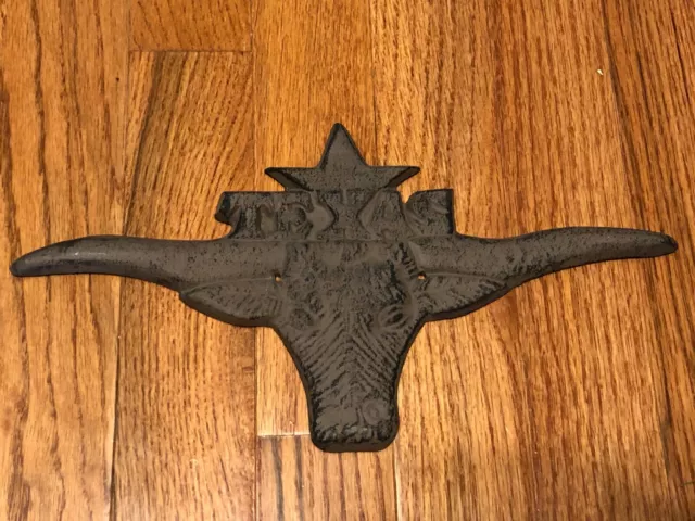 Texas Longhorn Cast Iron PLAQUE SteerBull Wall Decor Lone Star Farm Country Sign