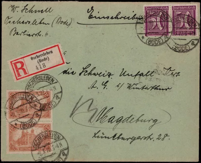 DR; 1.50 M. Freim. 1920 nebst 50 Pf. Ziffern (2) auf Reco.-Brief nach Magdeburg