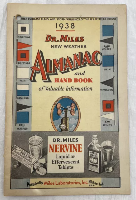 1938 Dr. Miles New Weather Almanac and Hand Book of Valuable Information Vintage