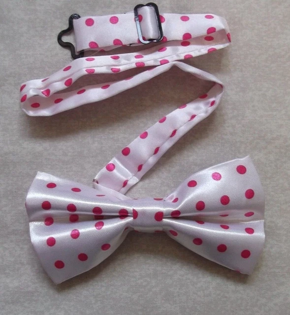 Bow Tie Bowtie Vintage Mens Dickie Adjustable Retro WHITE PINK POLKA DOTS