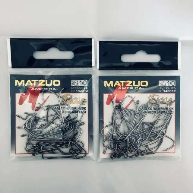 WORM HOOKS J-BEND Sickle Hook #1 to 2/0 Two 25 Packs Matzuo