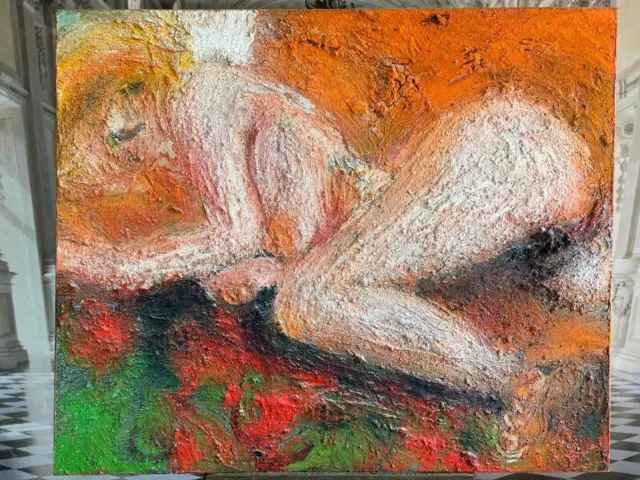 ACRYLGEMÄLDE AKT EROTIK "DICKE IN ORANGE" Gabriele STIEGHORST (1953) 120x100cm