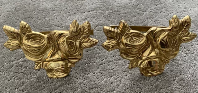 Pair solid Brass Rose Flower Drapery Curtain Tie Backs Tiebacks Holdbacks