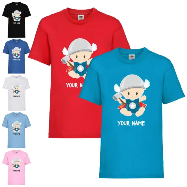Kids Boys Girls Personalised Thor Inspired Superhero Baby T-Shirt Birthday Tee