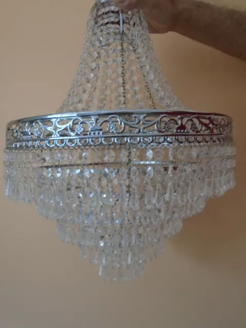 Sparkly Tiered Chandelier Glass Crystal Effect Polish Chrome Light Fitting - Vgc