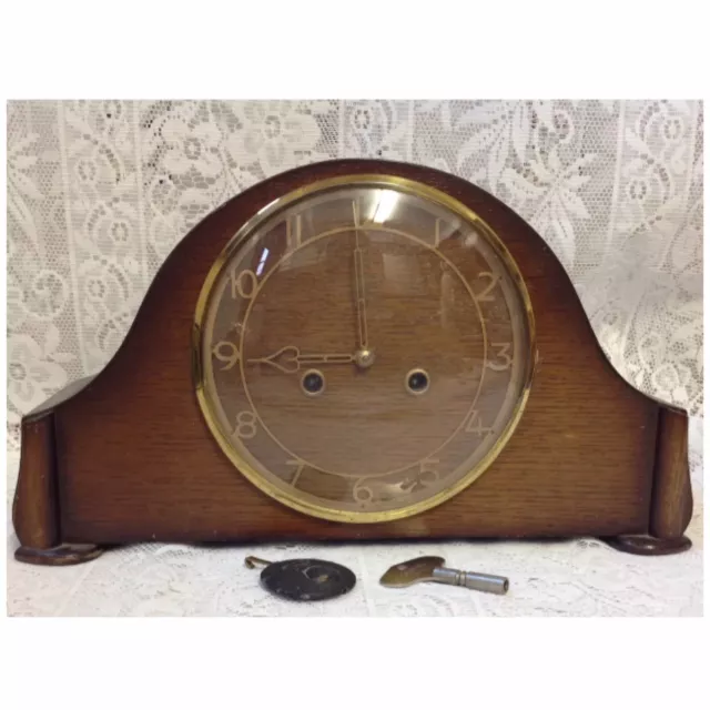 Deco, Smiths Enfield Oak Case Striking Mantel Clock. Works But Doesn’t Strike