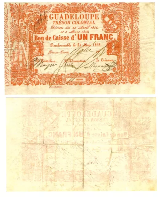 -r Reproduction NOTE Guadeloupe 1 Francs 1863 Pick #A13  2321R