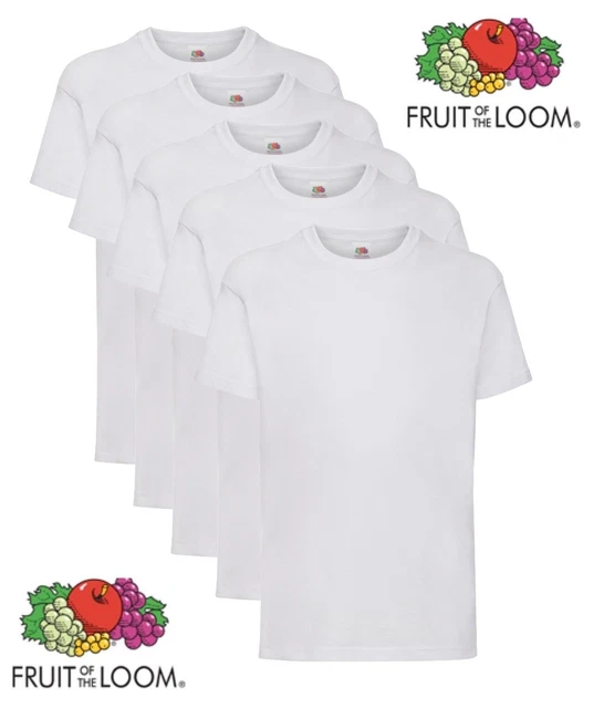 5-Pack Fruit of the Loom Boys Girls Kids Childrens Plain Cotton WHITE T-Shirts