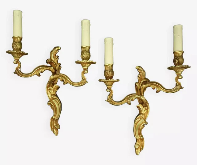 Large Pair Of Sconces Stamped Louis Xv Style - Bronze - French Antique