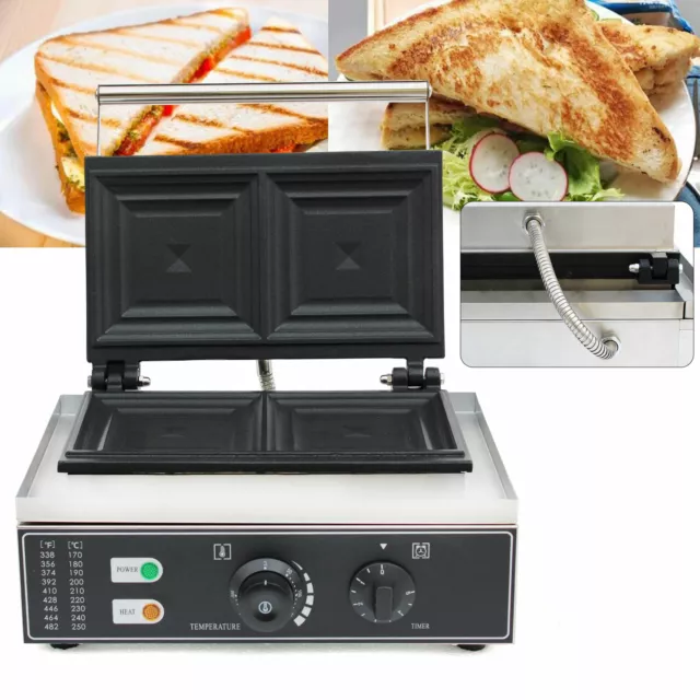 1500W 110V Commercial Electric Sandwich Maker Stainless Steel Body Non Stick Pan