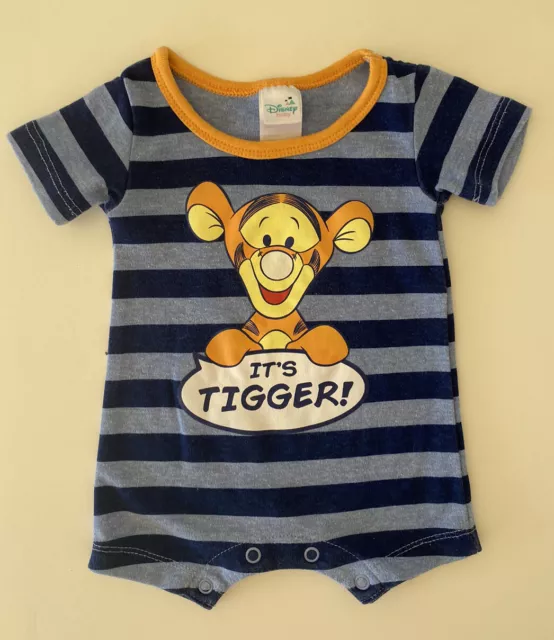 Disney baby size newborn Winnie the Pooh Tigger blue stripe romper, VGUC