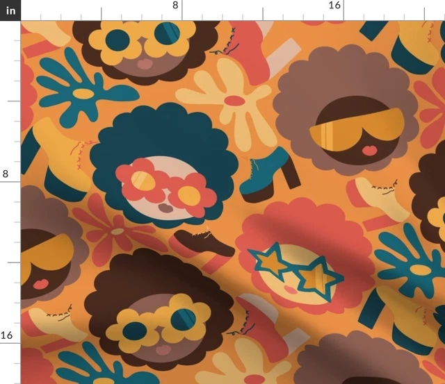 Groovy Dancers 70S Style Dance Brown Disco Spoonflower Fabric by the Yard