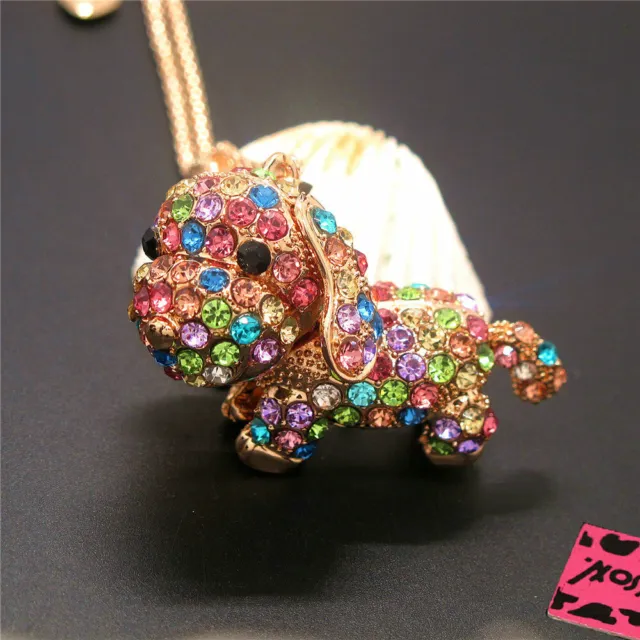 New Multicolor Rhinestone Bling 3D Puppy Dog Pendant Holiday gifts  Necklace