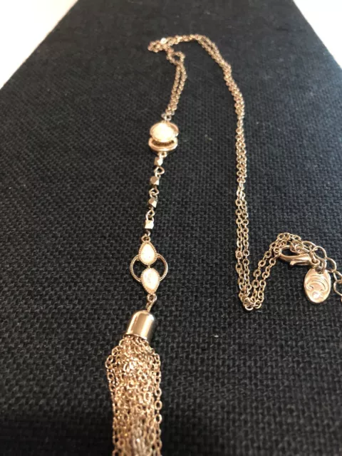 charming Charlies gold tone necklace 34 inch with tassel 12 inch wearable pearl