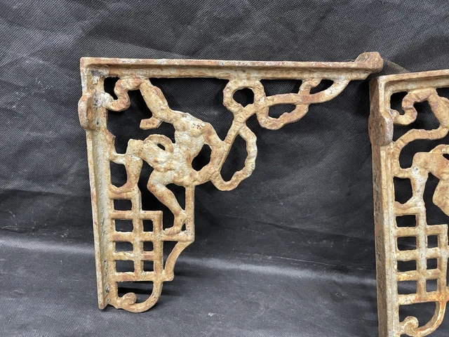 Pair of Antique Victorian Cast Metal Shelf / Cistern Brackets. 1 as found 3