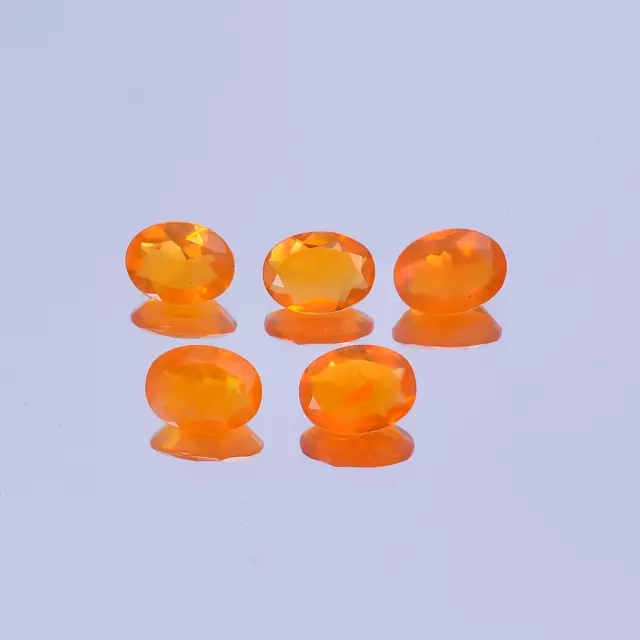 3.5 Ct Natural mexican Fire Opal Oval Cut Stone 5 Pcs Lot Gemstone 8X6X3 mm