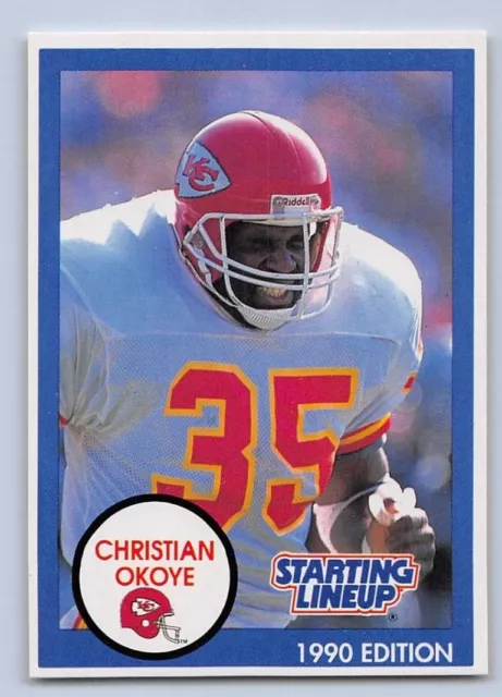 1990  CHRISTIAN OKOYE - Starting Lineup Card - KANSAS CITY CHIEFS - (BLUE)