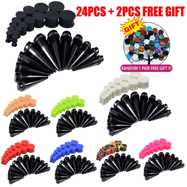 24PC Big Ear Stretching Gauges 00G-20mm Acrylic Taper Solid Silicone Tunnel Plug