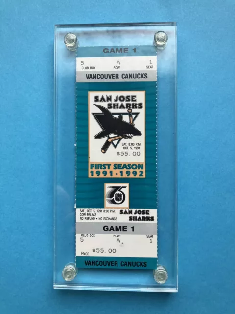 San Jose Sharks 1st Game Inaugural Season Game #1 - 10/5/91 Encased vs. Canucks