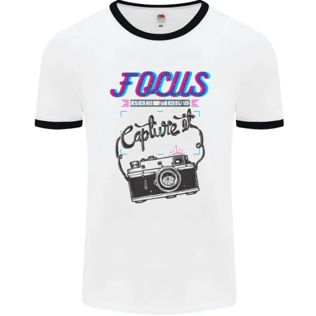 Focus and Then Capture It Photography Mens White Ringer T-Shirt