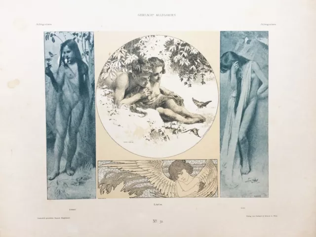 KOLOMAN MOSER - Kolo - LOVE LIEBE - Jugendstil - Gerlach - Authentic Litho 1898