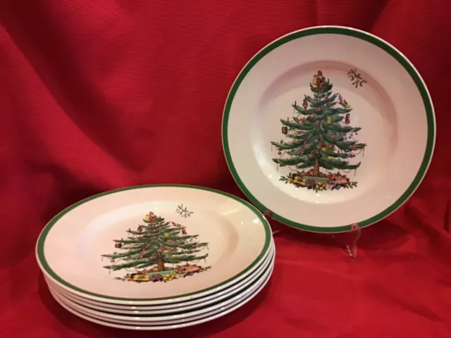 Spode Christmas Tree 10 5/8” Plates (7) England New No Box