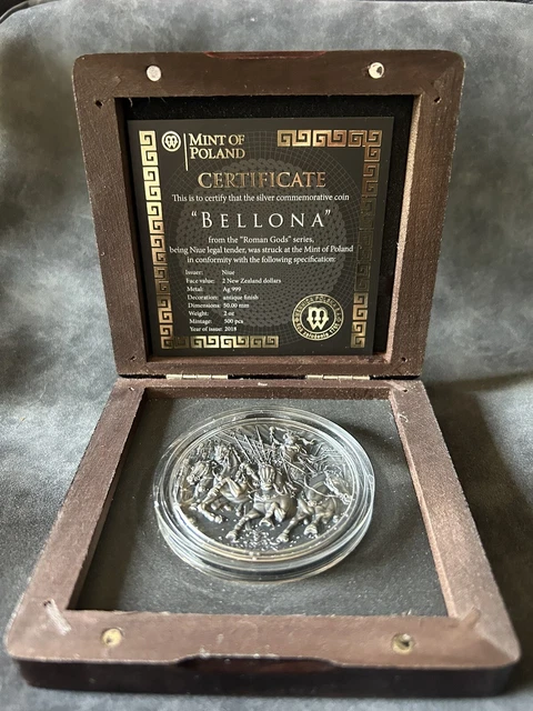 BELLONA Roman Gods 2 Oz Silver Coin 2$ Niue 2018 Antique Finish