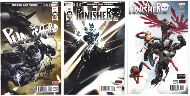 Punisher Vol 12 (2018 Marvel) #221, 223, 225 Low Print Run Armor Covers Lot