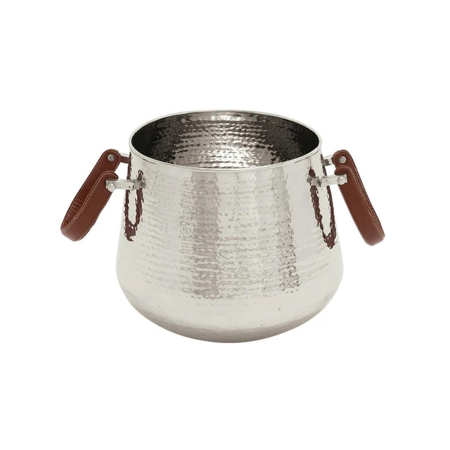 Zimlay Modern Stainless Steel Wine Cooler With Brown Leather Handles 38099