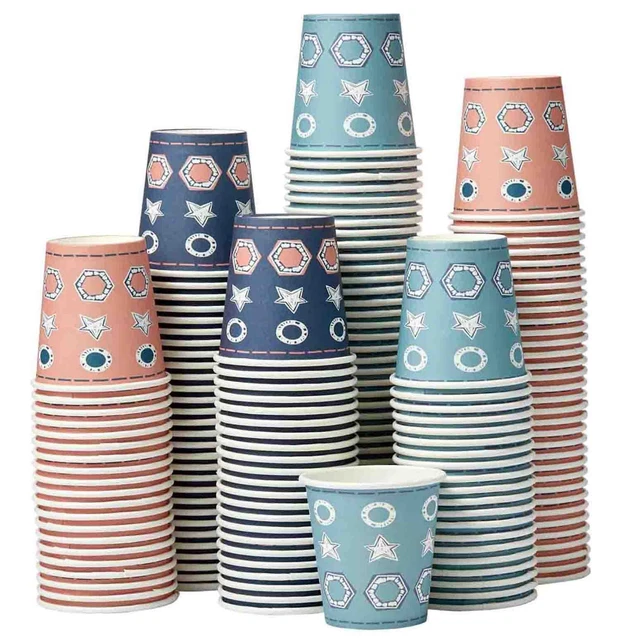 300 Pack - Small Paper Cups 3oz Disposable Bathroom Cups (Geometric)