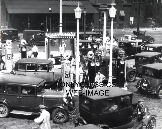 Old Texaco Star Gas Station Globe Pumps 8X10 Photo Automobilia Americana Cars