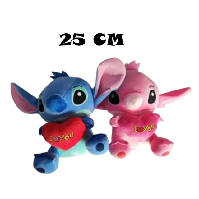 Coppia Peluche Stitch + Angel Azzurro e Rosa 25 Cm Morbido Pupazzo Gioco Bambini