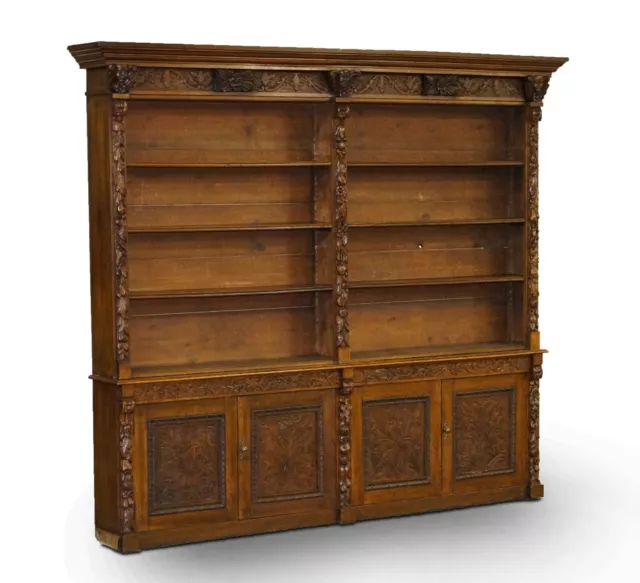 Huge Hand Ornately Carved Antique Victorian Oak Library Bookcase Cupboard Base