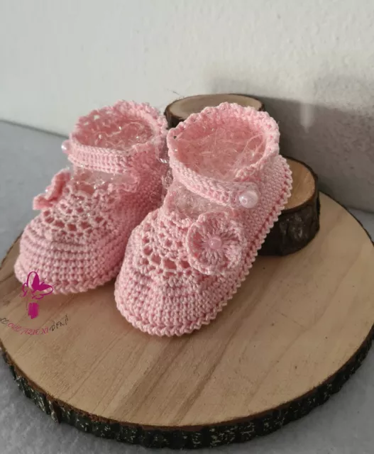 Scarpine rosa neonata 3-6 mesi in cotone fatte a mano, moda, battesimo, nascita, 3