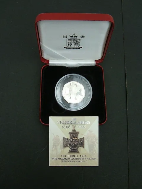 GB. Royal Mint 2006 Silver Proof 50p Pence Victoria Cross Heroic Acts. Box COA