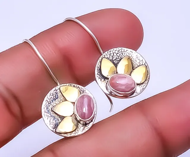 Rhodochrosite - Argentina 925 Sterling Silver Two Tone Earring 1.25" E933912436