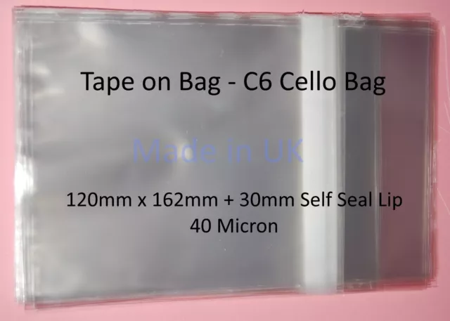 Tape on Bag Clear Cello Card, Gift & Photo Mount Display Bags Plastic Cellophane