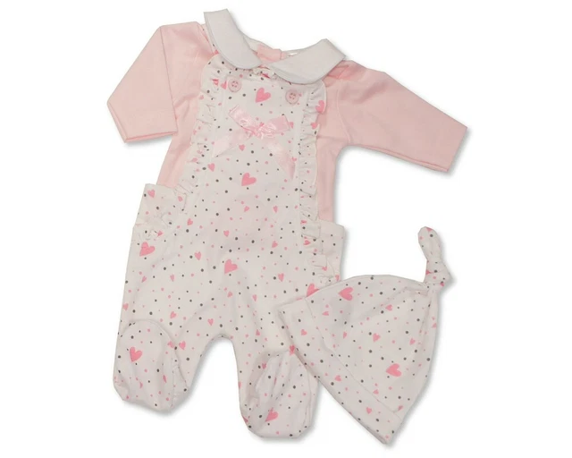 BNWT Piccolo Prematuro Preemie Baby Ragazze 3 Pezzi Salopette & Hat C 1.4-2.3kg