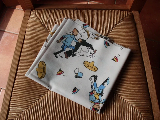 Coupon Tissu Tintin 65 X 86 Cm - Coton Jaune Vintage 1994 - Occasion Parfait état