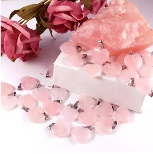 Rose Quartz Heart Pendant Necklace Gemstone Natural Stone 925 Sterling Silver