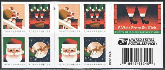 Mint US A Visit from St. Nick Booklet Pane of 20 Forever Stamp Scott# 5647b MNH