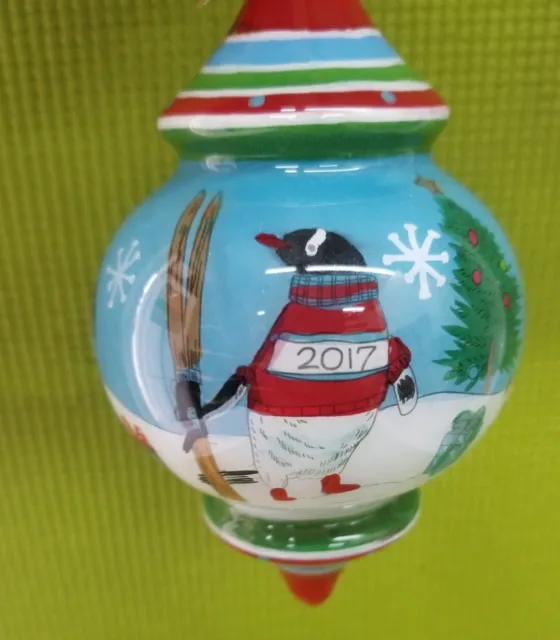Pier 1 “Li Bien” Penguin Party Holiday Christmas Ornament - Inside Painting