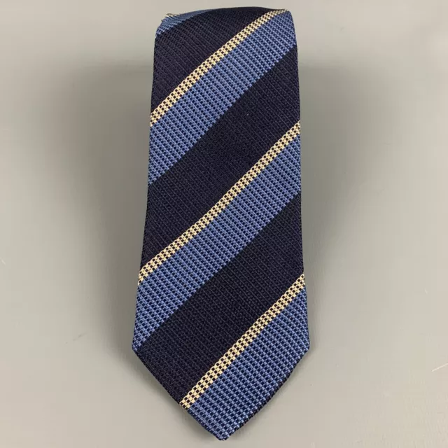 BIGI for BARNEY'S NEW YORK Navy Yellow Diagonal Stripe Silk Tie 2