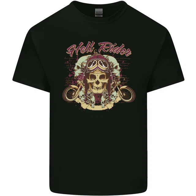 T-shirt top da moto Hell Riders moto biker da uomo cotone
