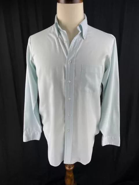 Arrow Vtg 50s Mens Decton Rexford Perma-Iron Tapered USA Button Shirt Blue 15/34