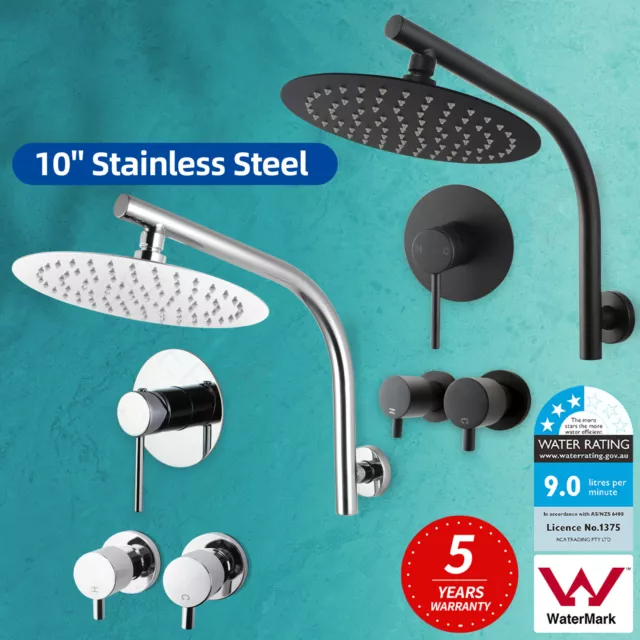 Black/Chrome 10'' Round Ultrathin Shower Head Gooseneck Arm Set /Mixer Taps