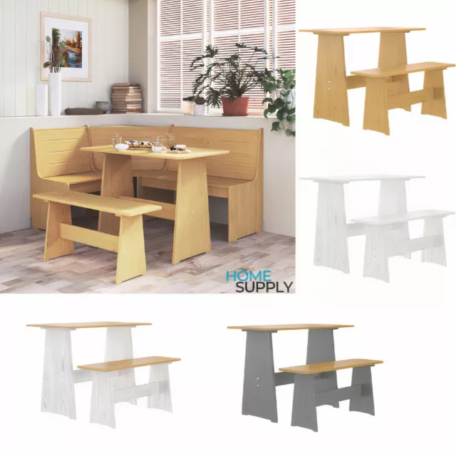 Modern Wooden Solid Pinewood Kitchen Dining Dinner Table With Bench Chair Seat