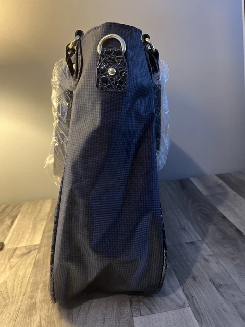 Samantha Brown Croc Skin Embossed Trim Tote Travel Bag Purse Carry On Navy Blue 12